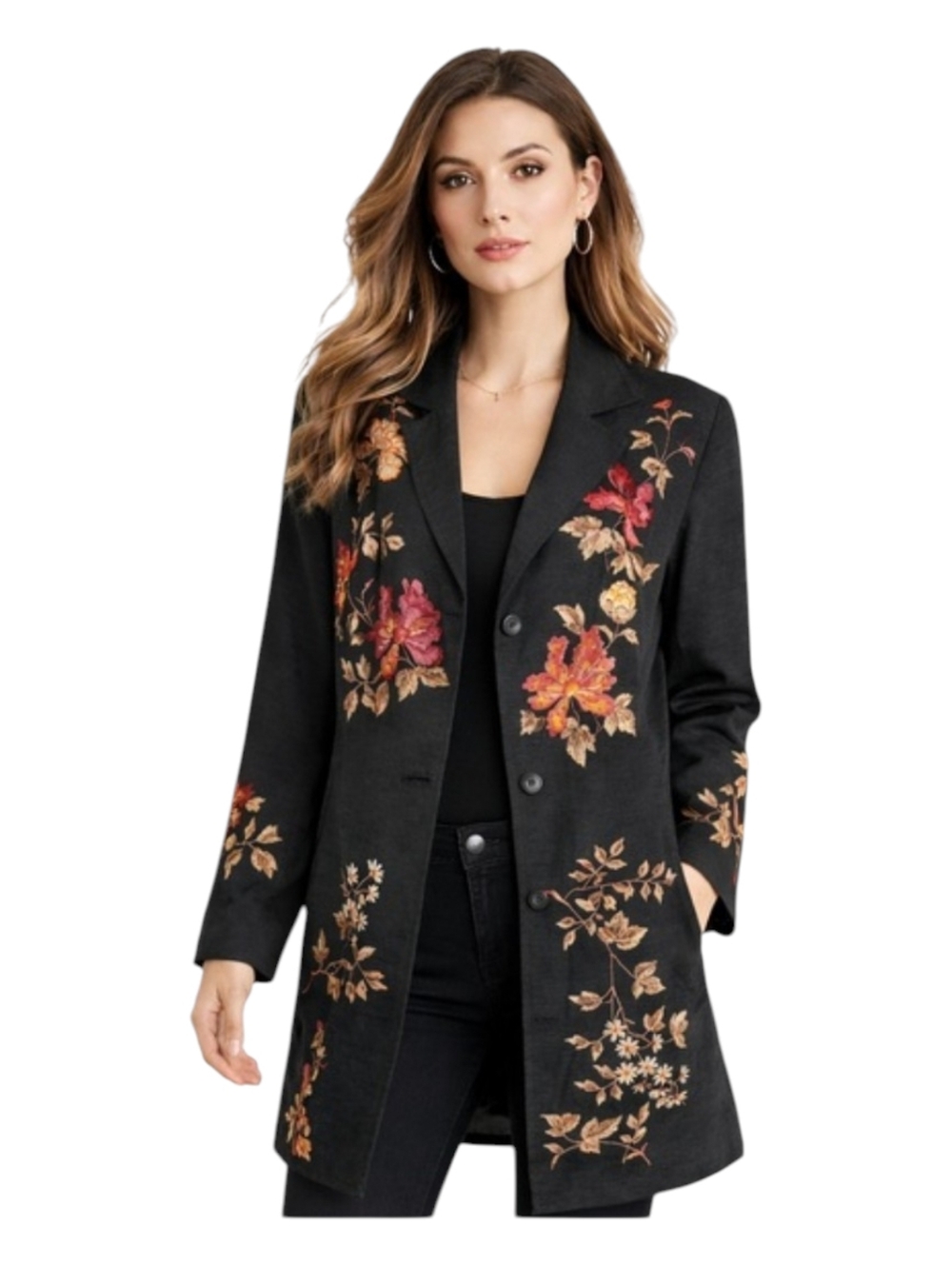 1X Vintage Silk Floral Embroidered Jacket Black Women’s Evening Statement Luxe
